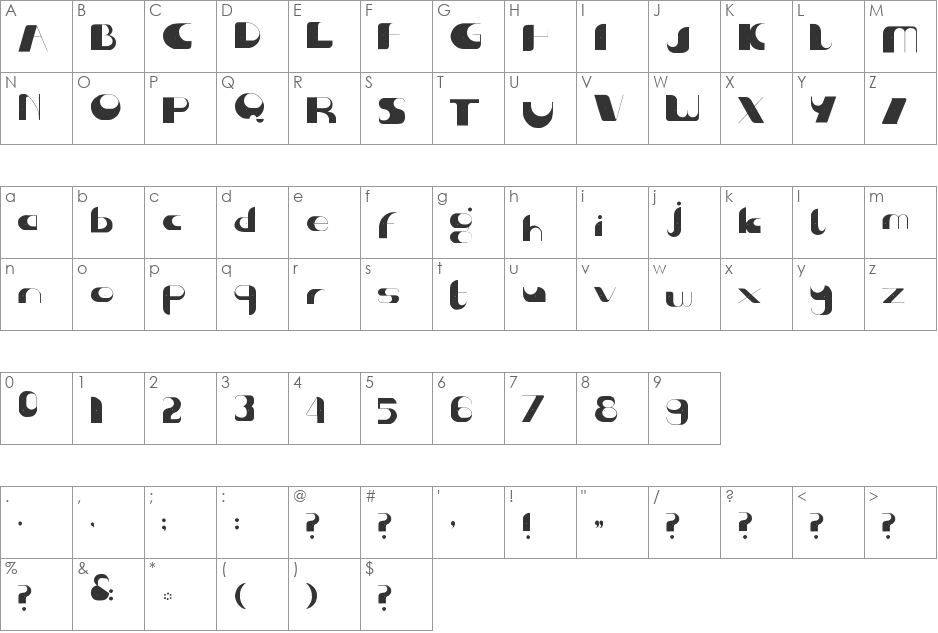 center of gravity font character map preview