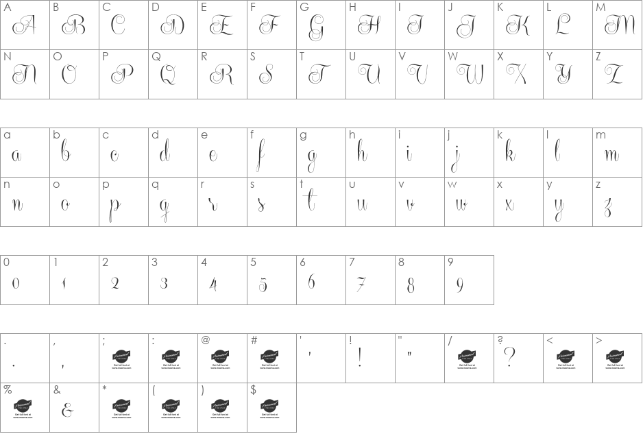 Centeria Script Demo font character map preview