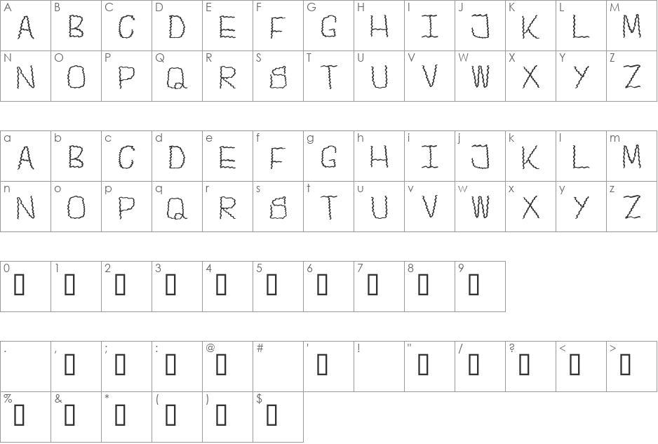 Centipede font character map preview