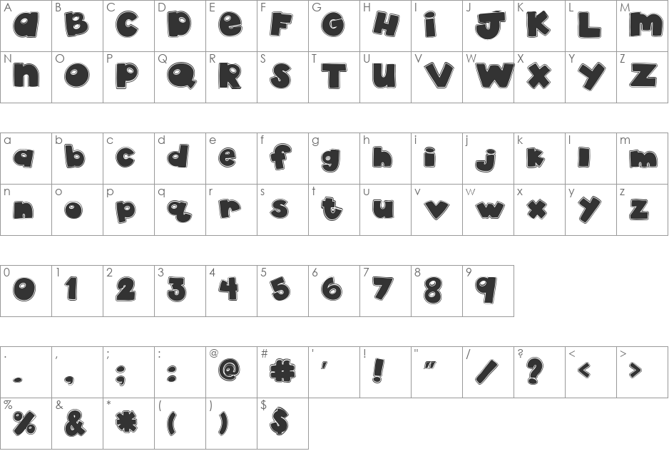 akaDylan Plain font character map preview