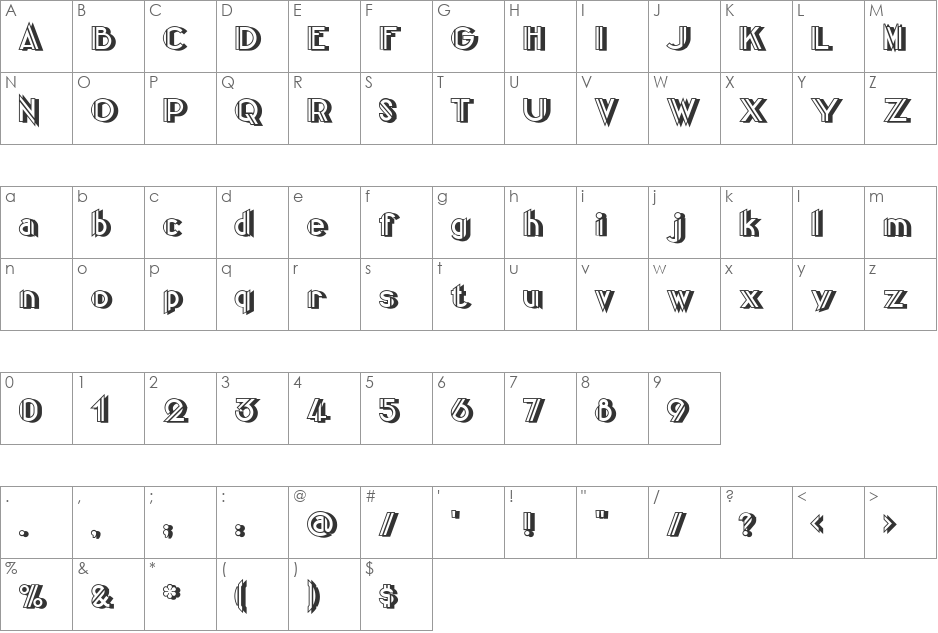 CentreClawsBeam1 font character map preview