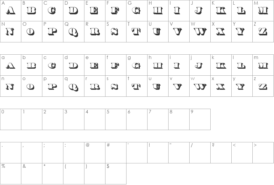 Century modern shadow font character map preview