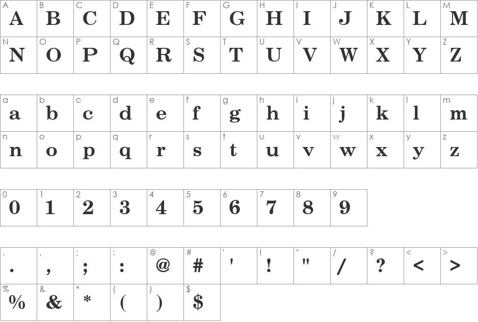 Century-Schoolbook-Bold font character map preview