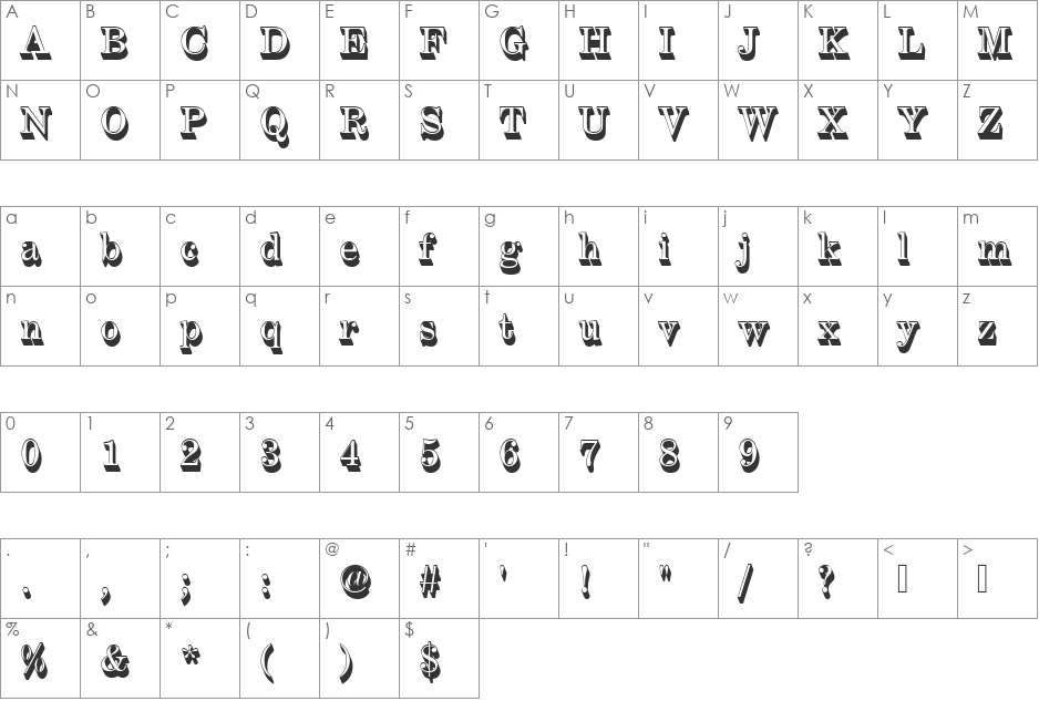 CenturyExpTRegSh1 font character map preview