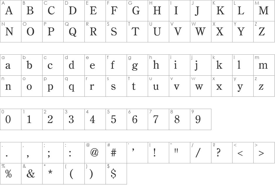 CenturyOldStyle-Normal font character map preview