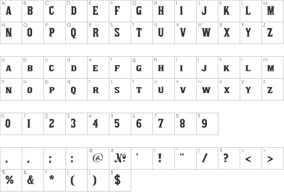 akaPosse font character map preview