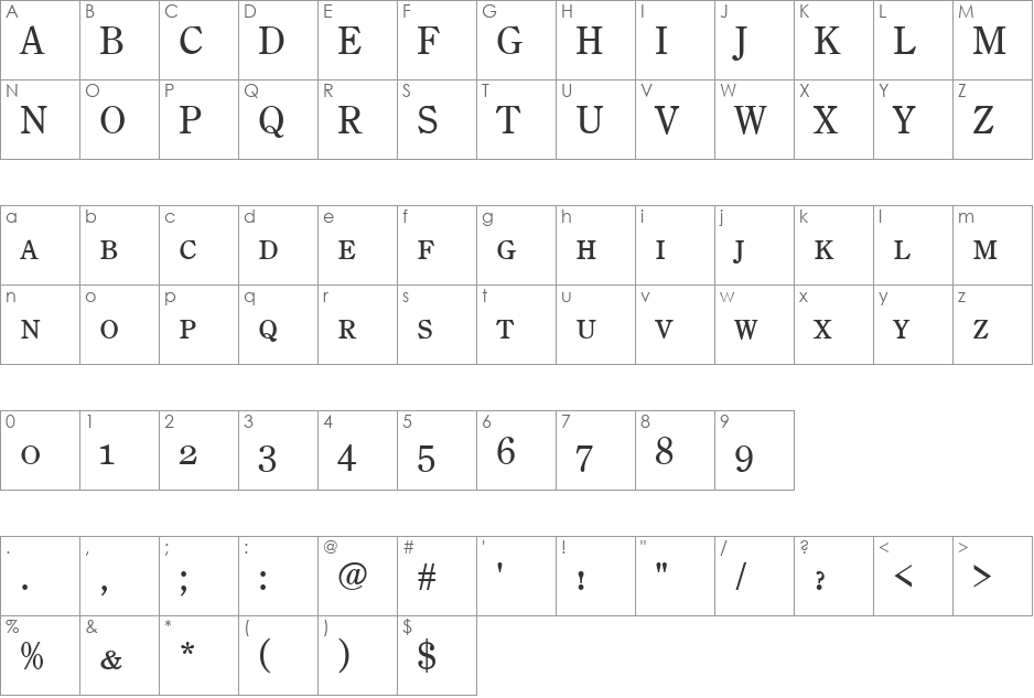 CenturyOldStySCTReg font character map preview