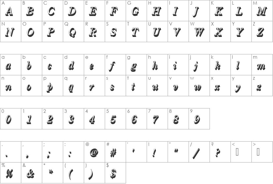 CenturyOldStyTRegItaSh1 font character map preview