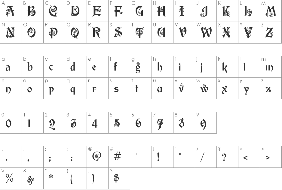 akaPotsley font character map preview