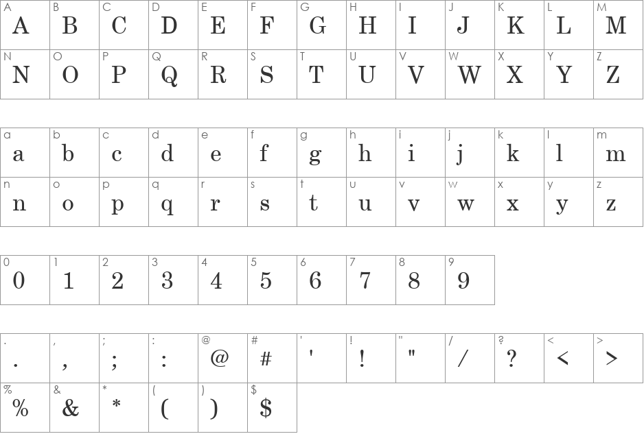 CenturySchTEE font character map preview