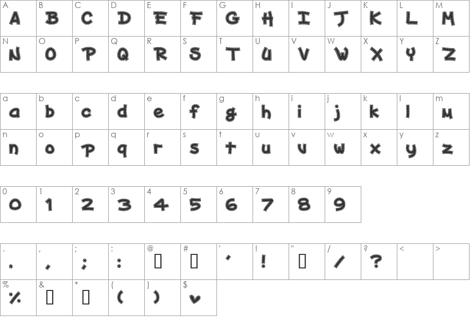 AKApprique Black font character map preview