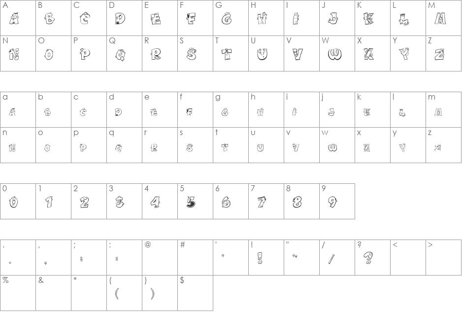ceraicacture font character map preview