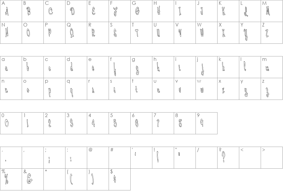 Cerbature font character map preview