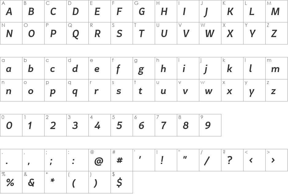 Certa Sans font character map preview