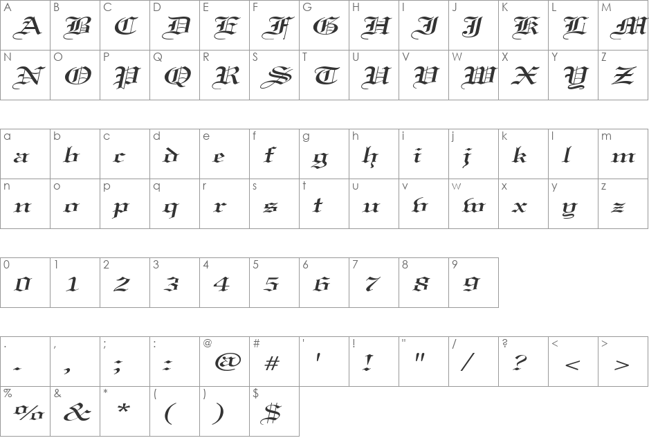 CertificateExtended font character map preview