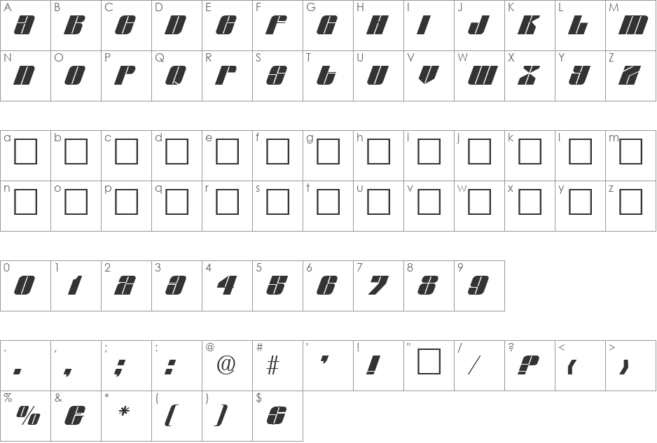 Cessna font character map preview