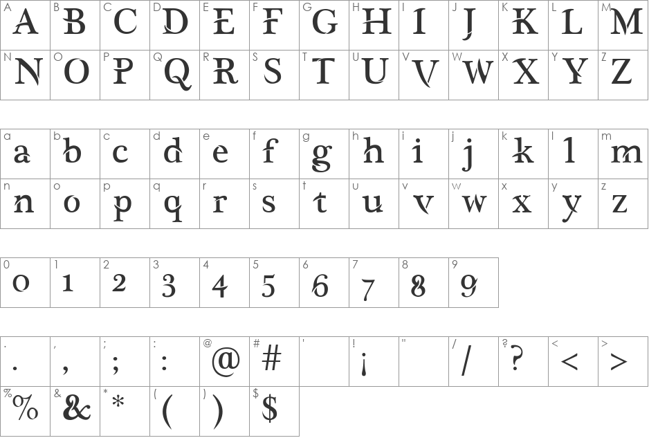 Akbaal font character map preview