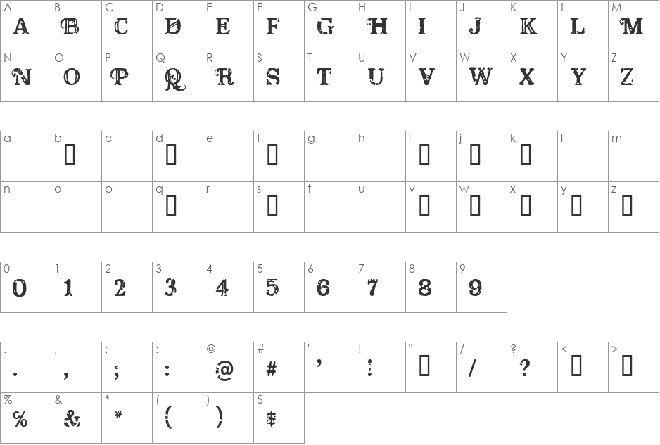 CF America font character map preview