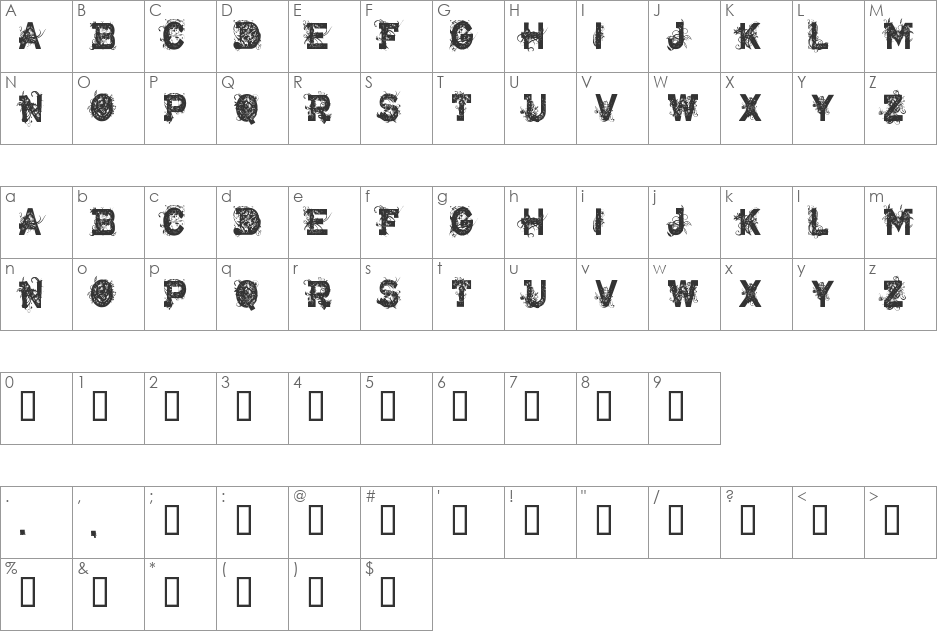 CF Armageddon font character map preview