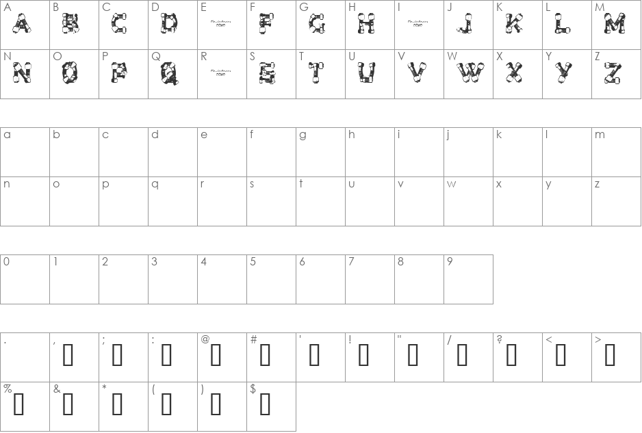 CF Bolt and Nuts font character map preview