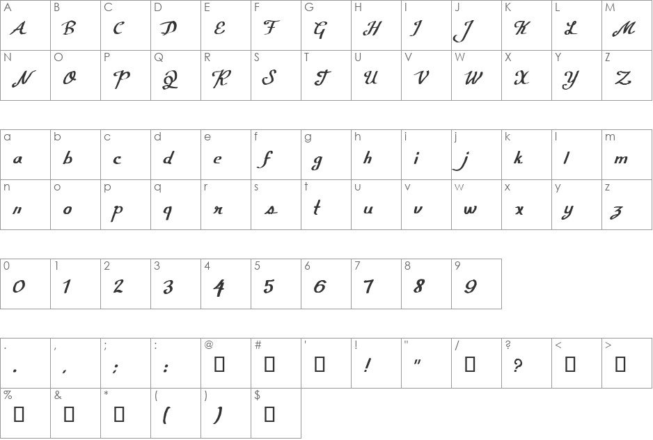CF Calligraphia font character map preview