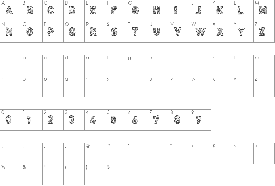 CF Civilisation Maya font character map preview