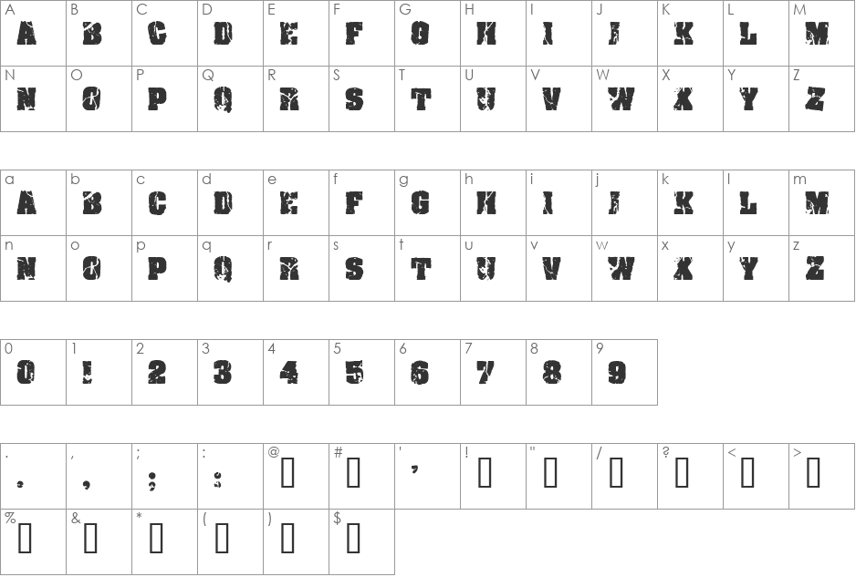 CF Crack and Bold font character map preview