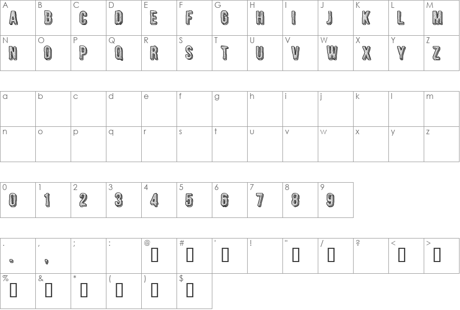 CF Engraved font character map preview