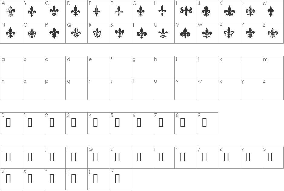 CF Fleurs de Lys font character map preview