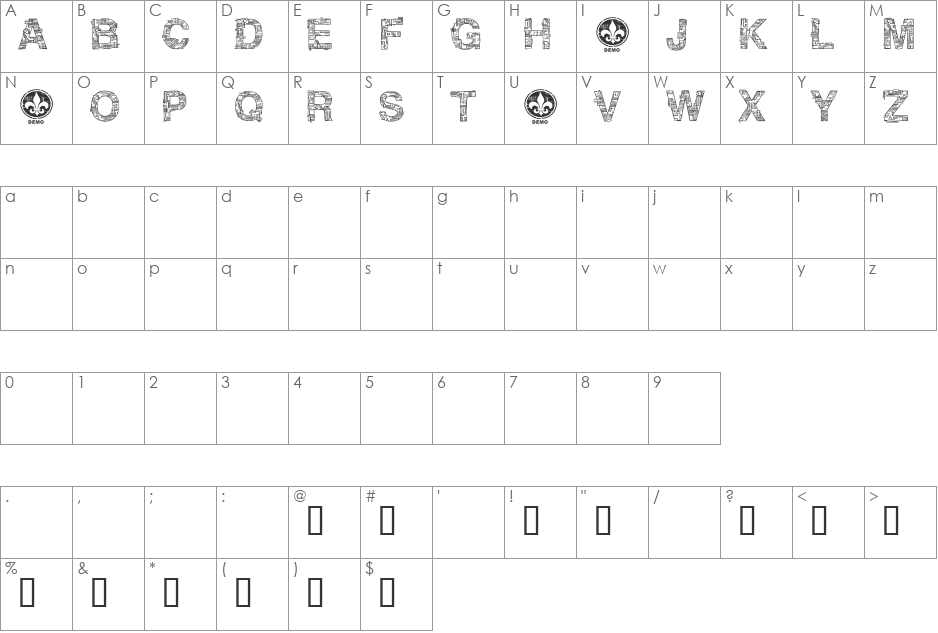 CF Motherboard DEMO font character map preview