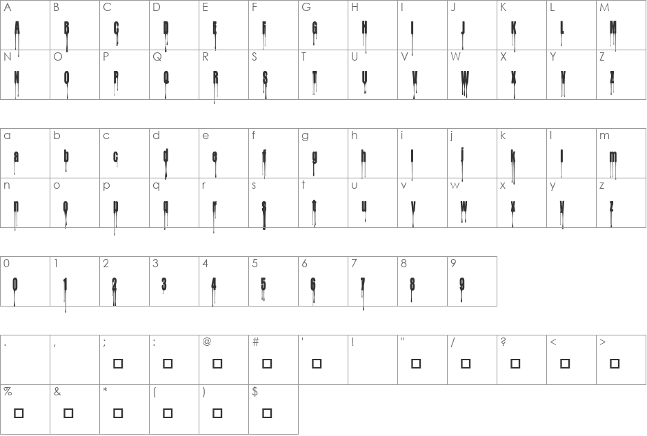 CF My Bloody Valentine font character map preview