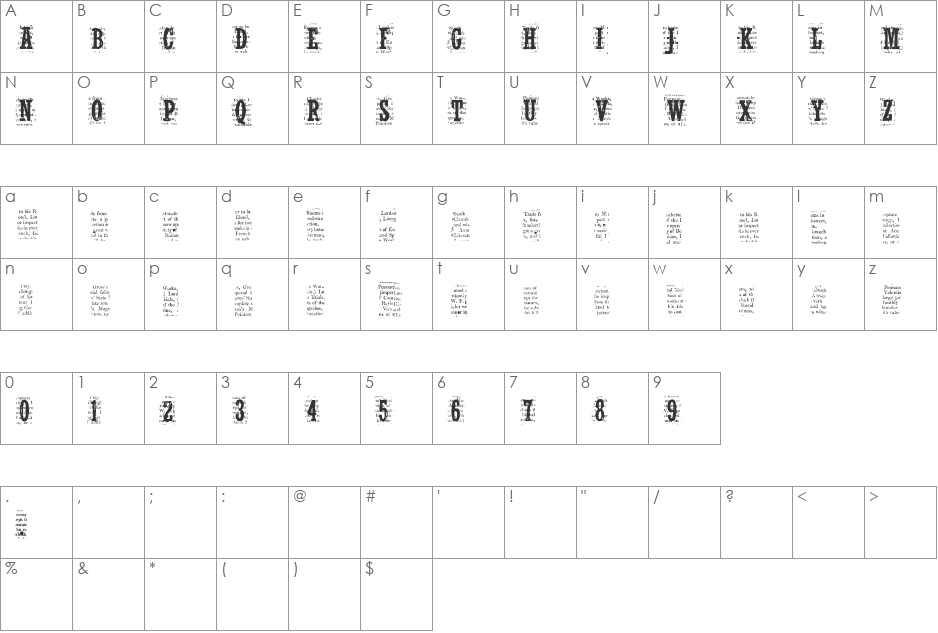 CF NelsonOldNewsPaper font character map preview