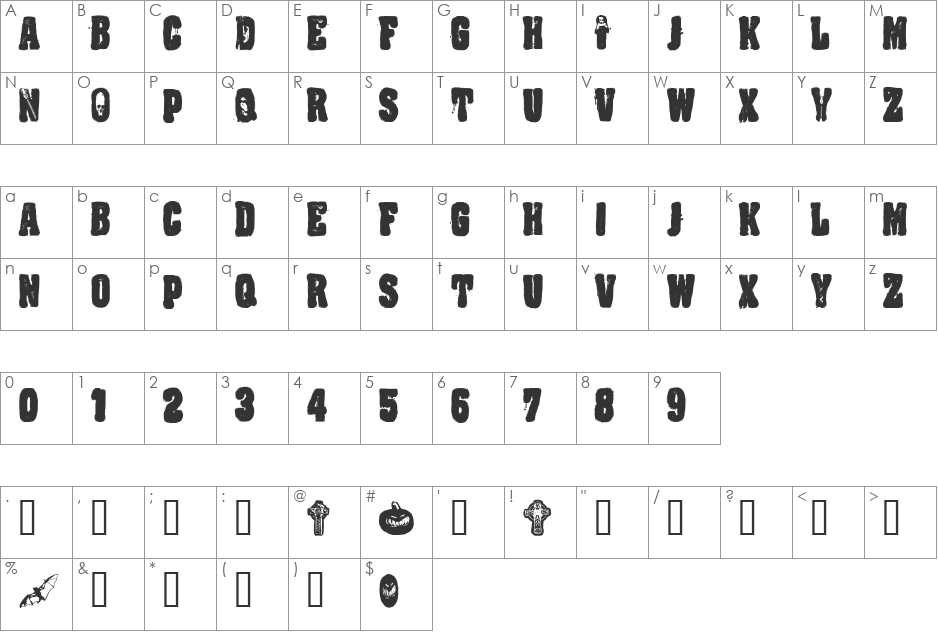 CF Night Of The Damned font character map preview