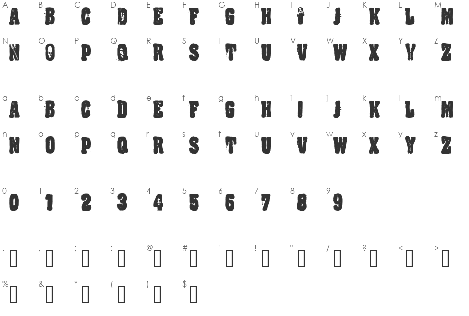 CF Night Of The Damned font character map preview