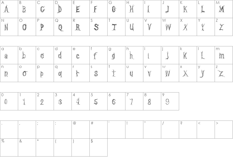 CF One Two Trees font character map preview