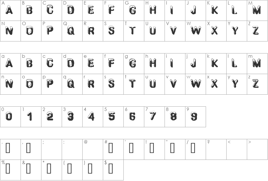 CF SnowBall font character map preview