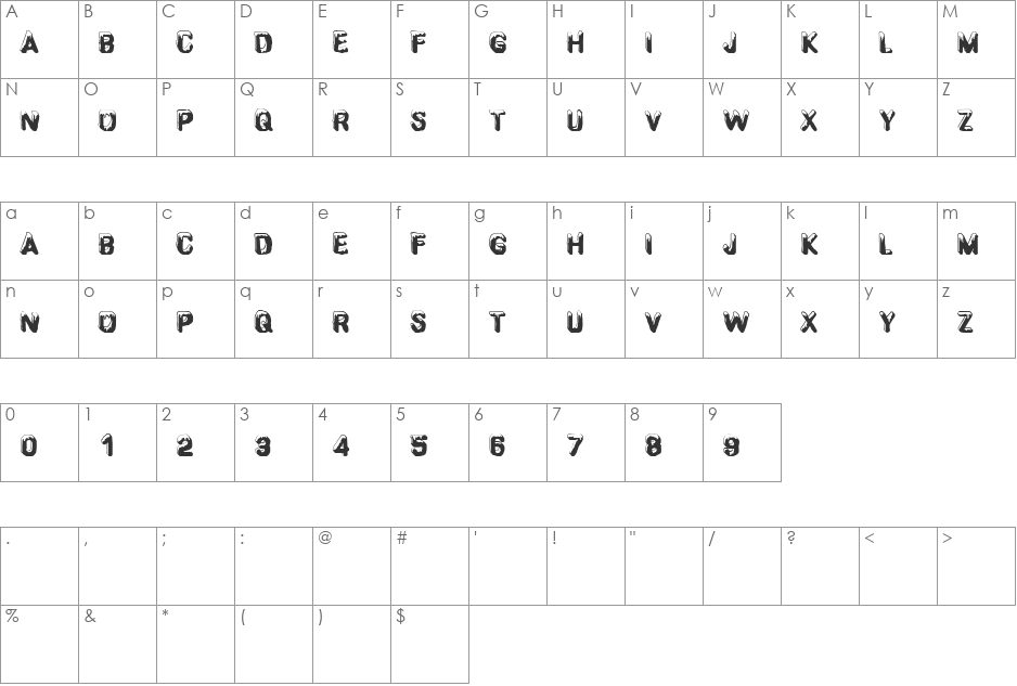 CF SnowBall font character map preview