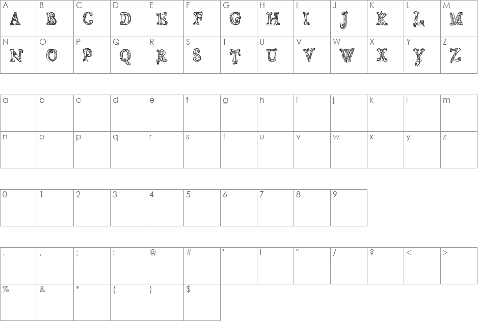 CF Sortilege font character map preview
