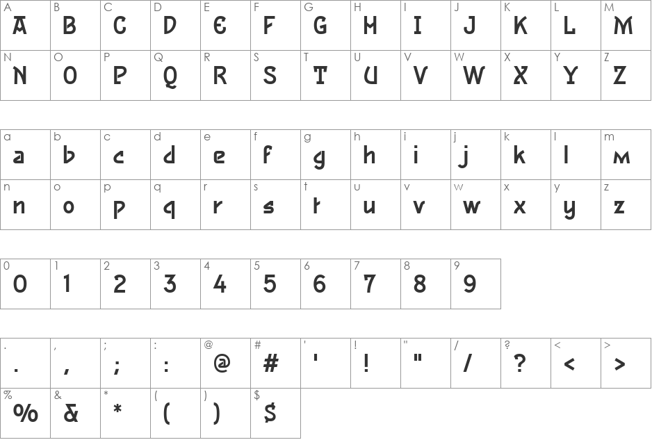 Akimbo font character map preview