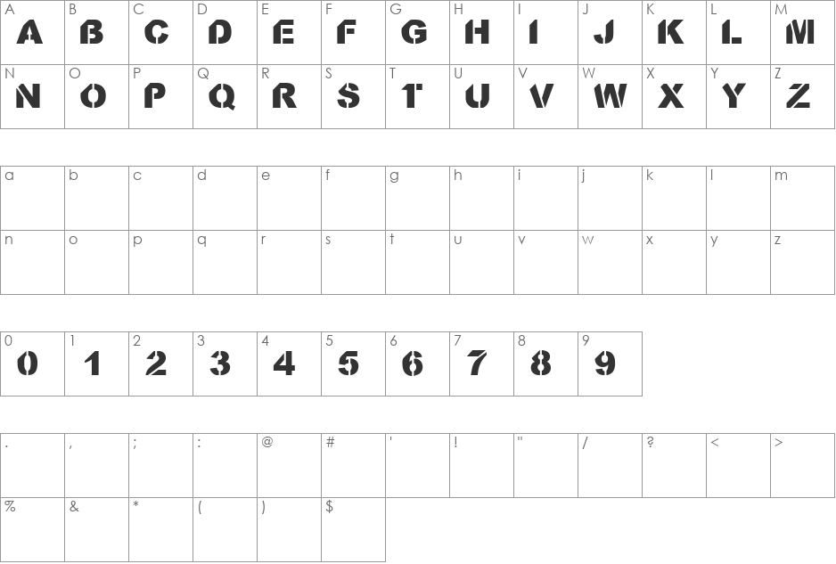 CF StencilOrama font character map preview