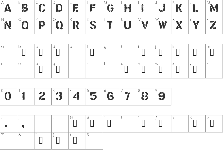 CF Trash Zone font character map preview