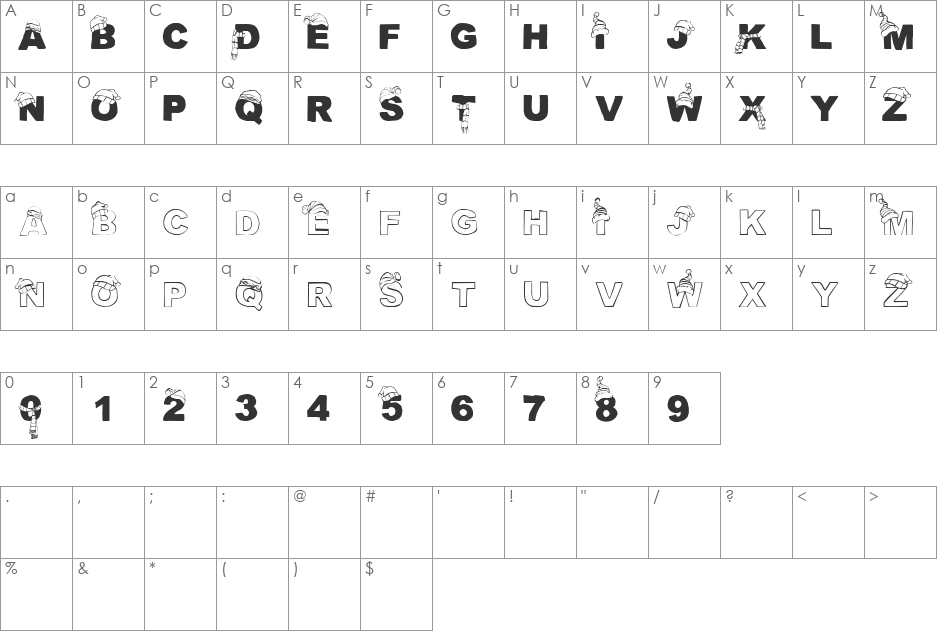 CF Tuques font character map preview