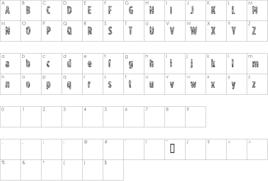 CF US Army font character map preview