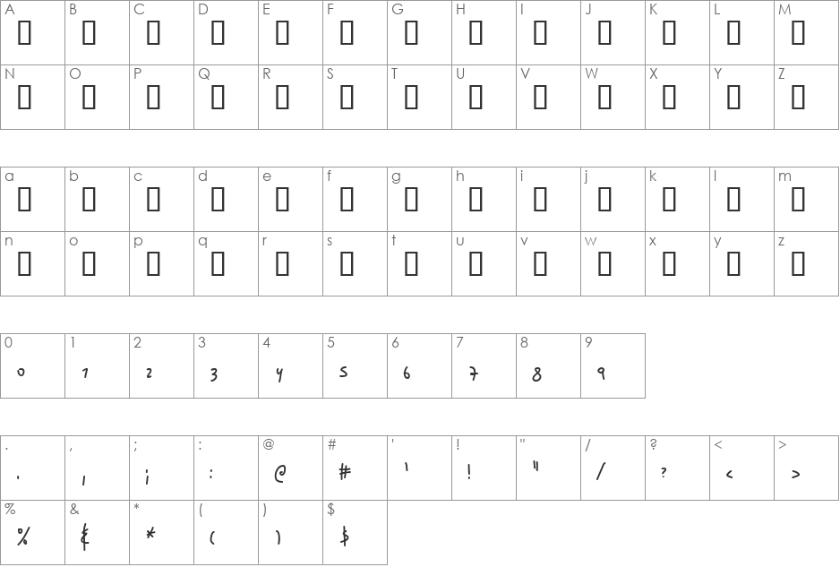Akitza font character map preview