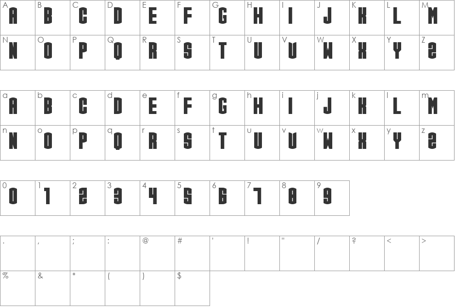 CGF Arch Reactor font character map preview