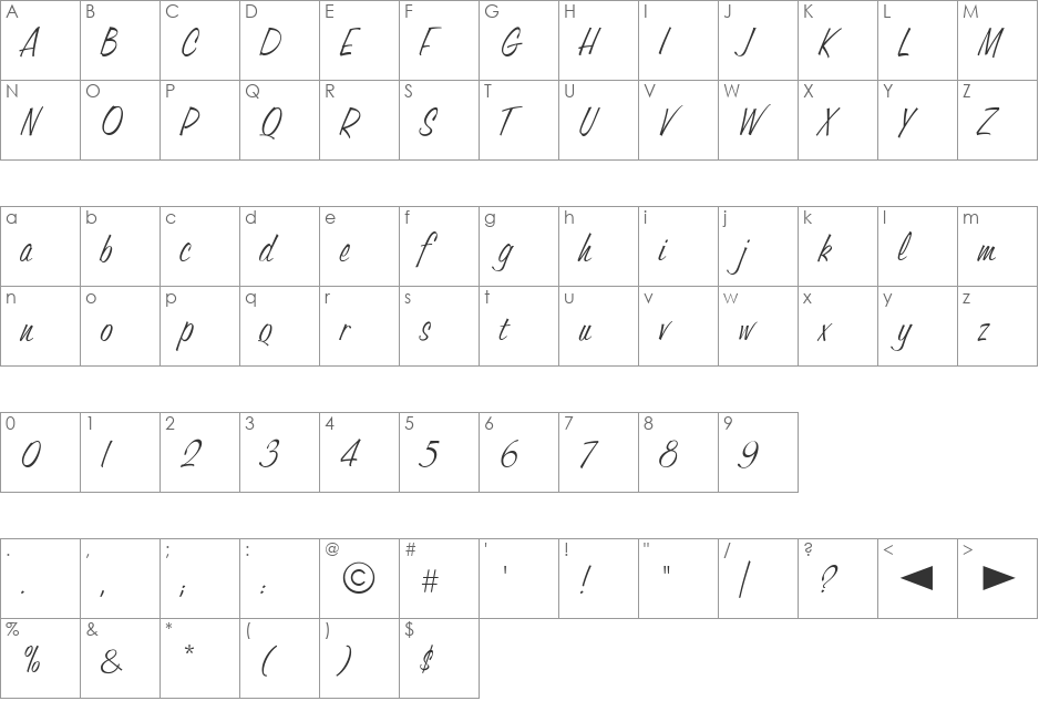 CgTrophyOblique font character map preview