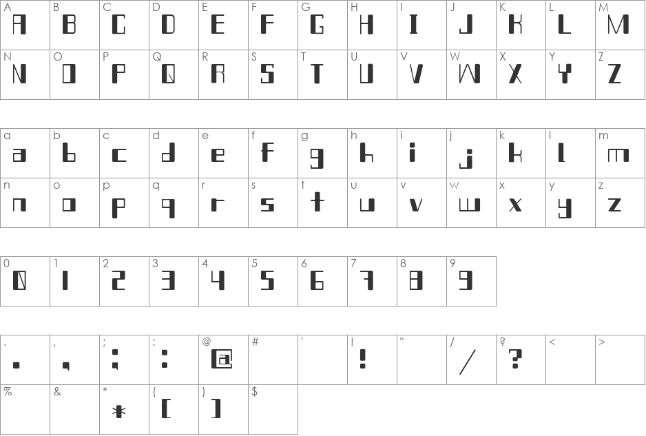 Chain Reaction Outline font character map preview