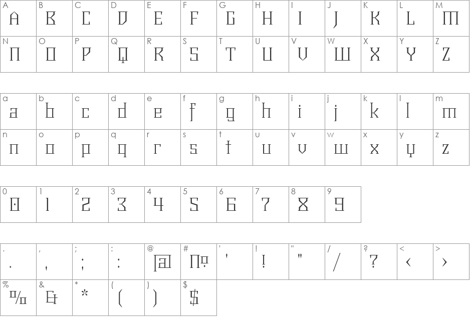 Chalice Light font character map preview