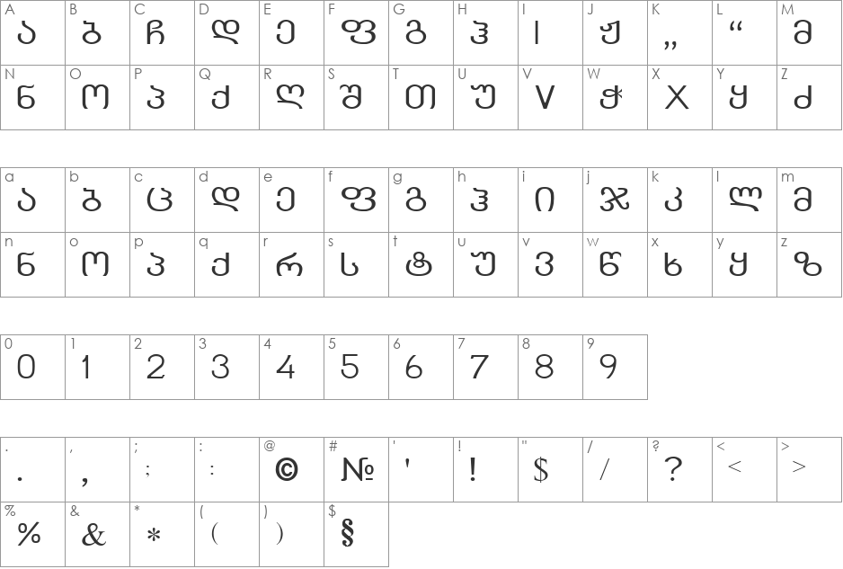 AKolkhetiH font character map preview