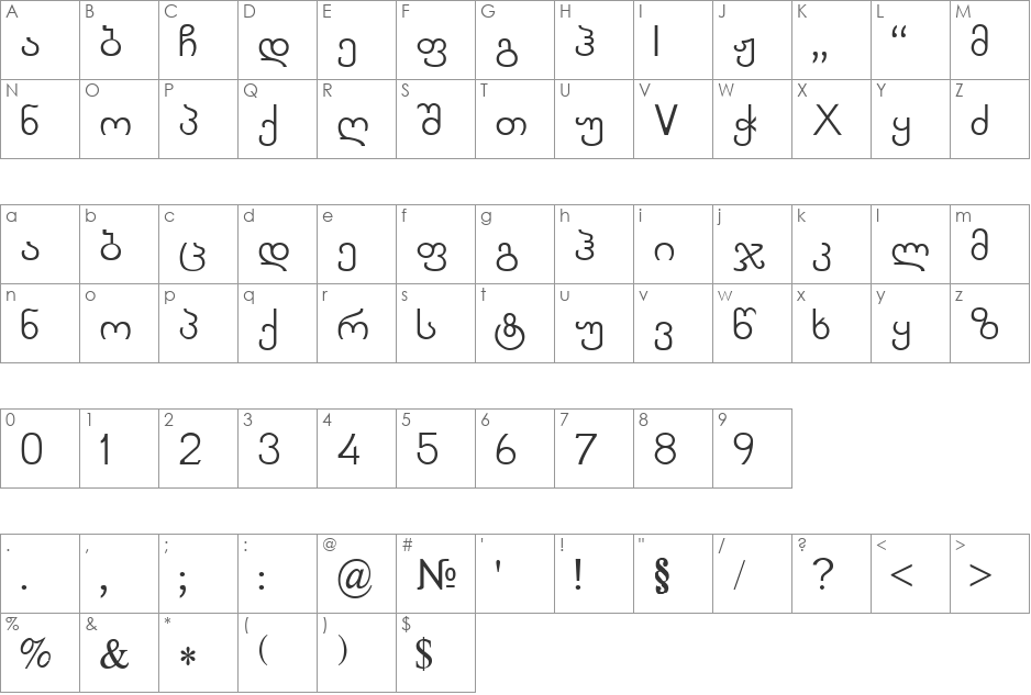 AKolkhetiL font character map preview